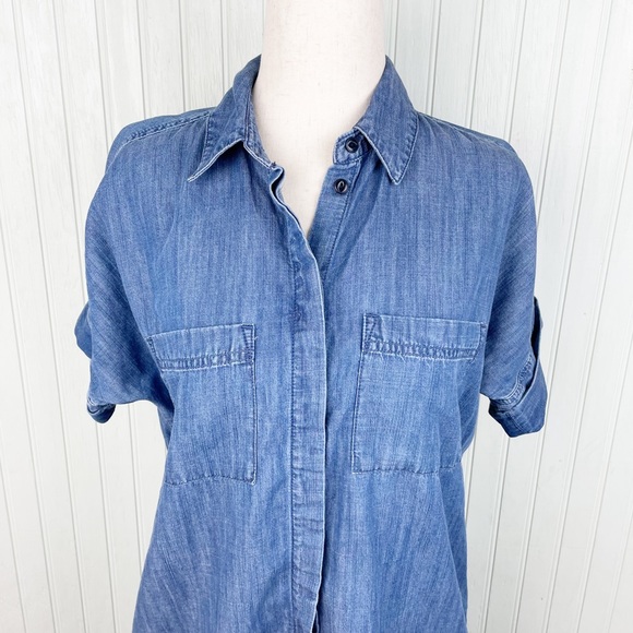 Madewell Blue Denim Drop Hem Mini Shirt Dress in Abbot Wash G5302 Size XXS - Picture 6 of 12
